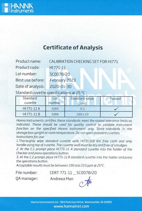 Bộ CalCheck Chuẩn Clo Thang Cao Để Kiểm Tra Máy HI771 Bộ CalCheck Chuẩn Clo Thang Cao Để Kiểm Tra Máy HI771