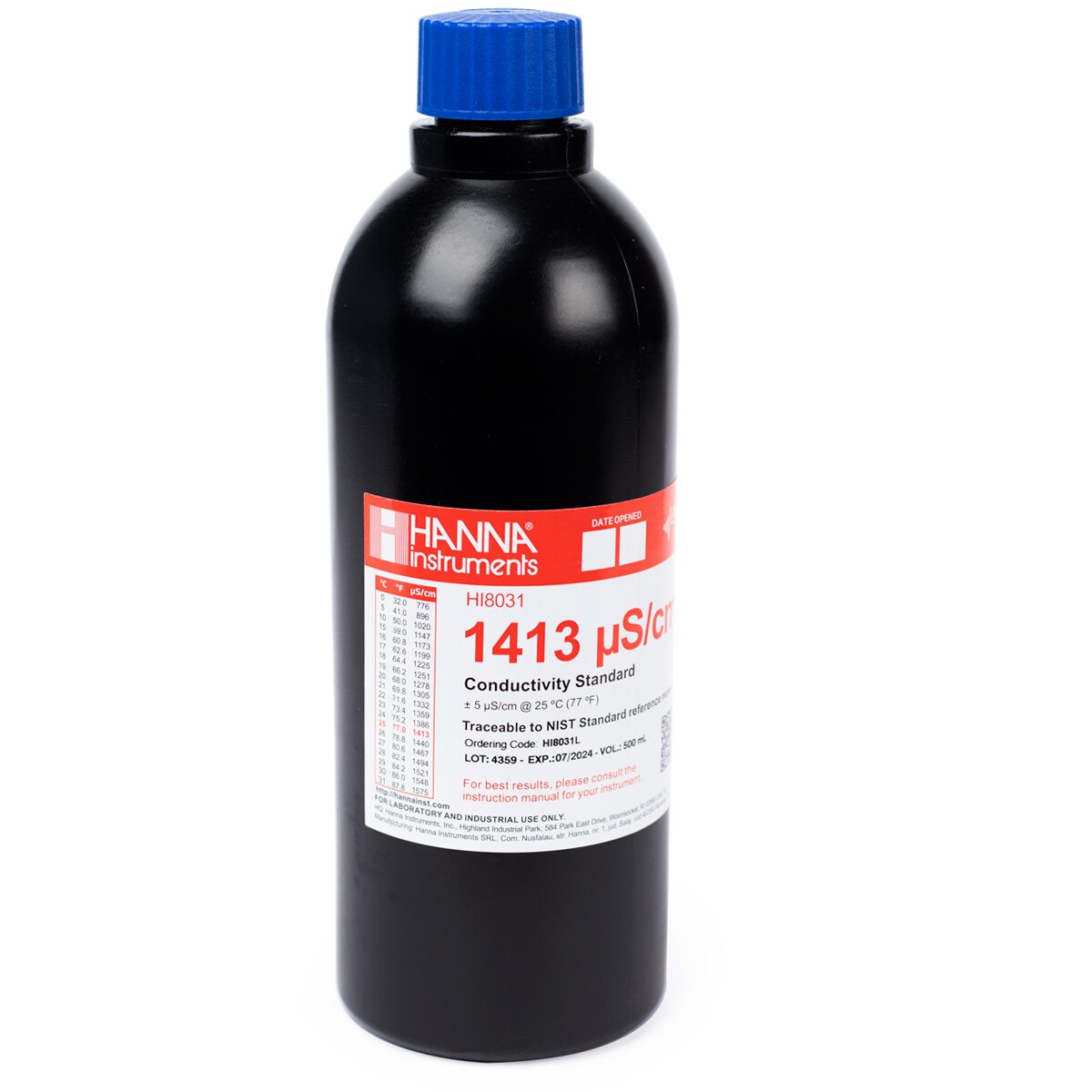 Dung Dịch Hiệu Chuẩn Độ Dẫn (EC) 1413µS/cm, Chai FDA 500mL