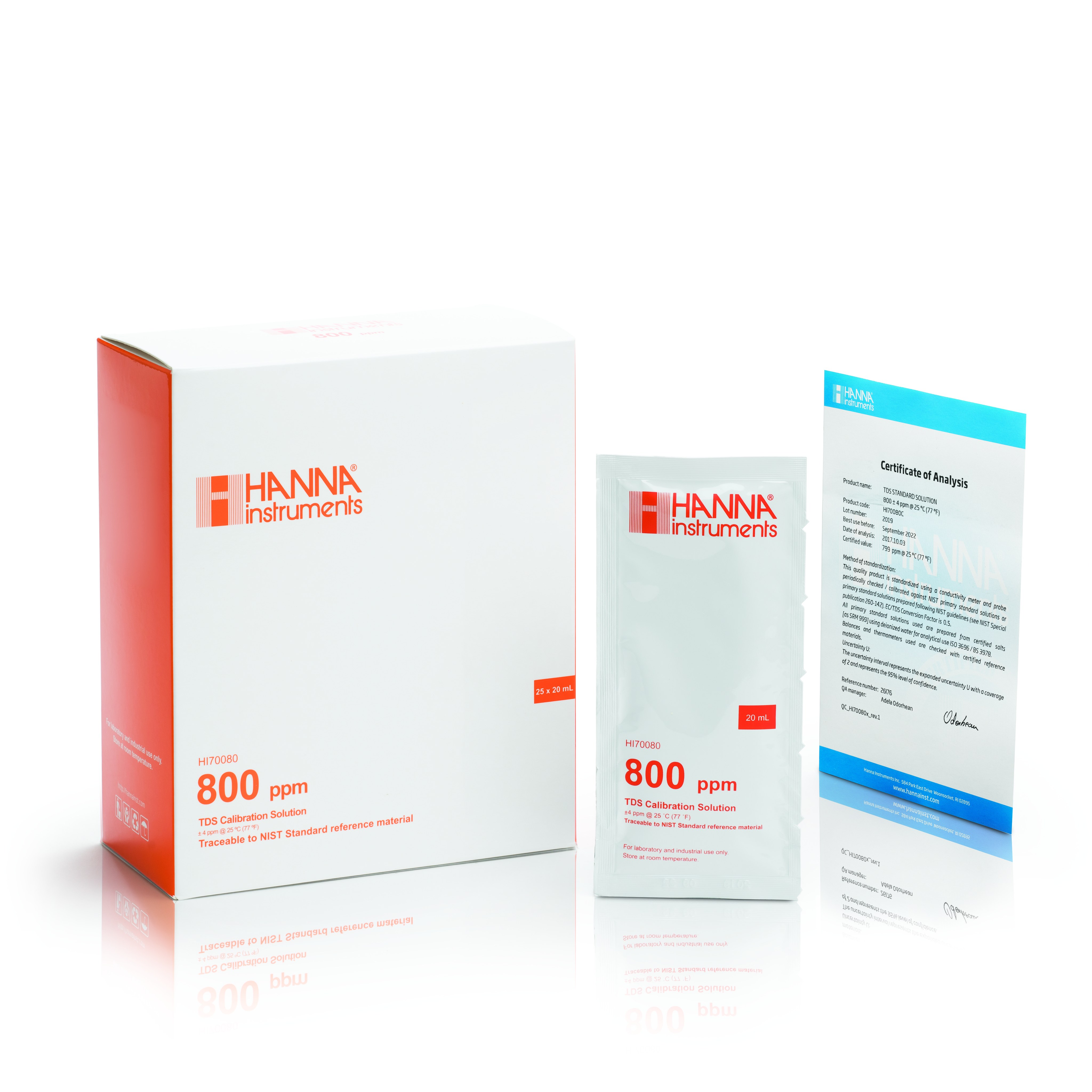 Dung Dịch Hiệu Chuẩn TDS 800 mg/L (ppm), Hộp 25 gói 20mL