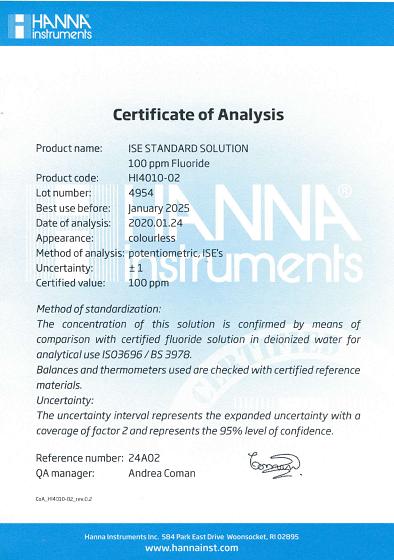 Dung Dịch Hiệu Chuẩn Floride 100ppm, 500 mL