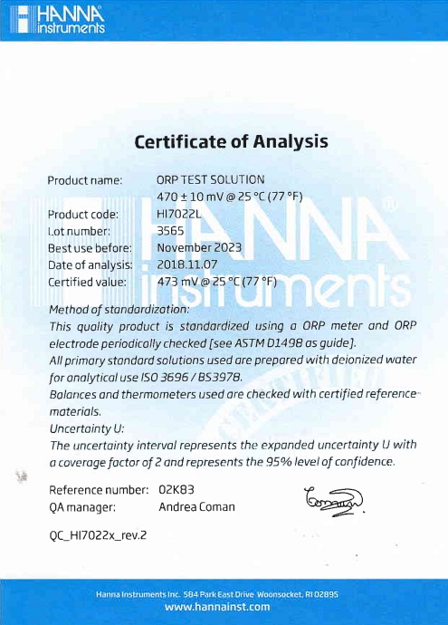Dung Dịch Hiệu Chuẩn ORP 470 mV, 500 mL