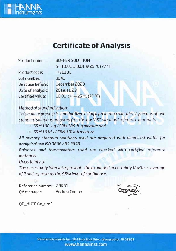 Dung Dịch Hiệu Chuẩn pH 10.01, Chai 500mL
