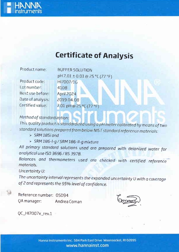 Dung Dịch Hiệu Chuẩn pH 7.01, Chai 3.75Lít