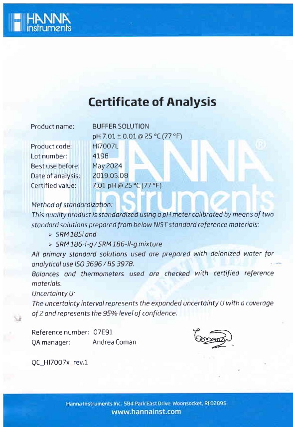 Dung Dịch Hiệu Chuẩn pH 7.01, Chai 500mL Dung Dịch Hiệu Chuẩn pH 7.01, Chai 500mL