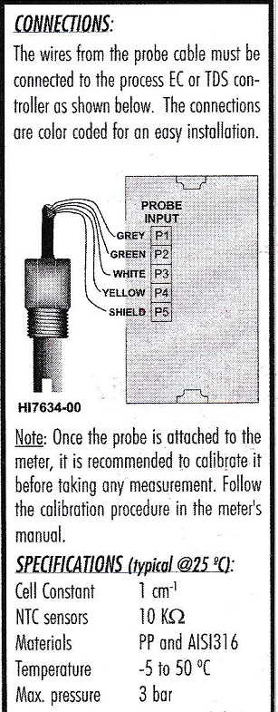 Điện Cực EC/TDS (Thang Thấp) cáp 5m