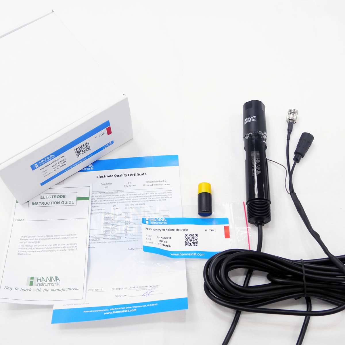 Điện Cực pH Phẳng (1-10pH) AmpHel® Dùng Pin, Cáp Dài 5m 