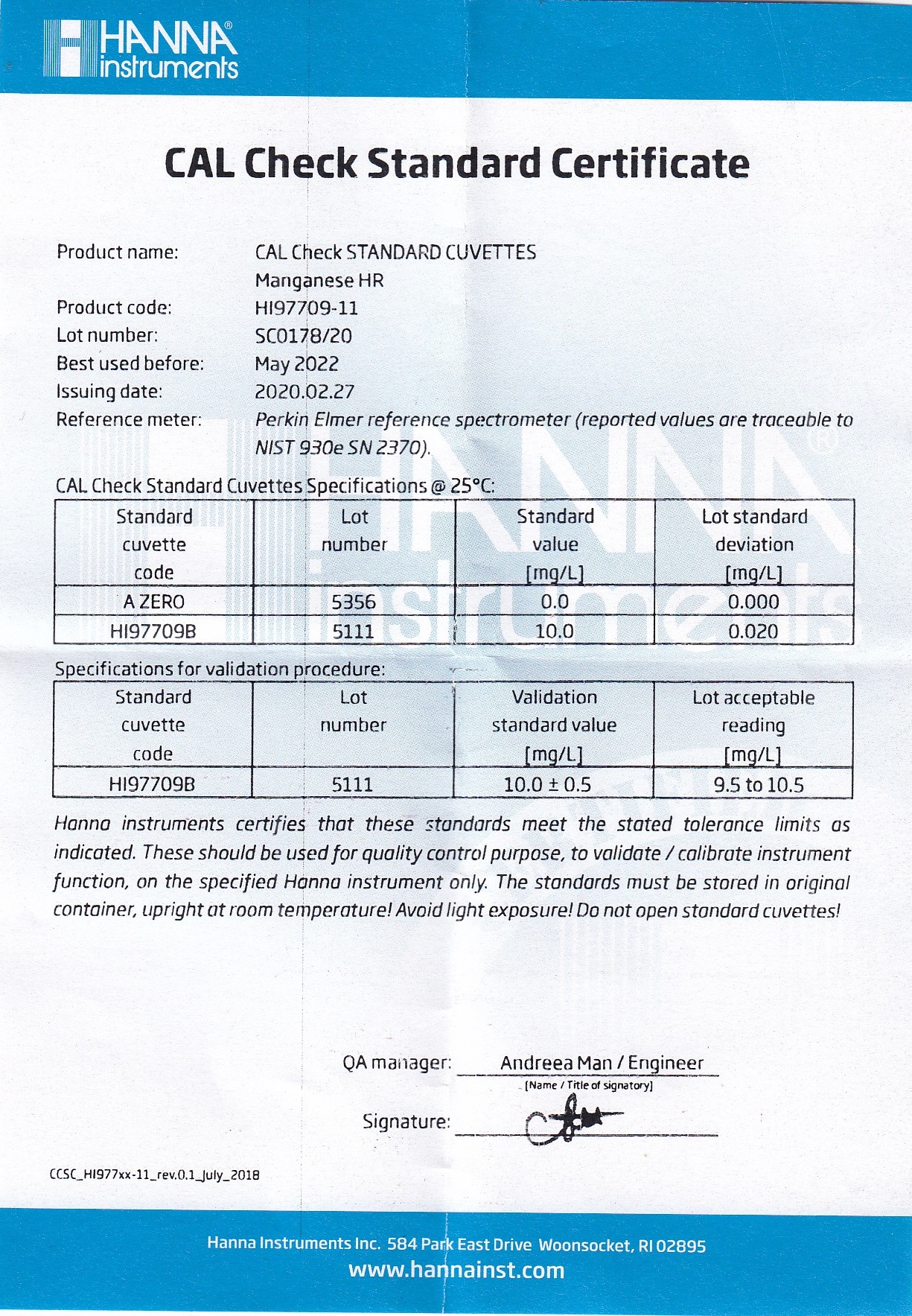 Dung Dịch CAL Check™ Chuẩn Mangan HR Dùng Cho Máy Đo Quang Dung Dịch CAL Check™ Chuẩn Mangan HR Dùng Cho Máy Đo Quang