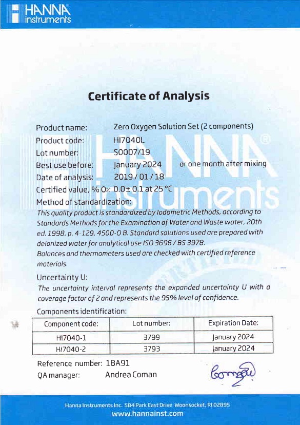 Dung dịch hiệu chuẩn oxy zero, 500mL
