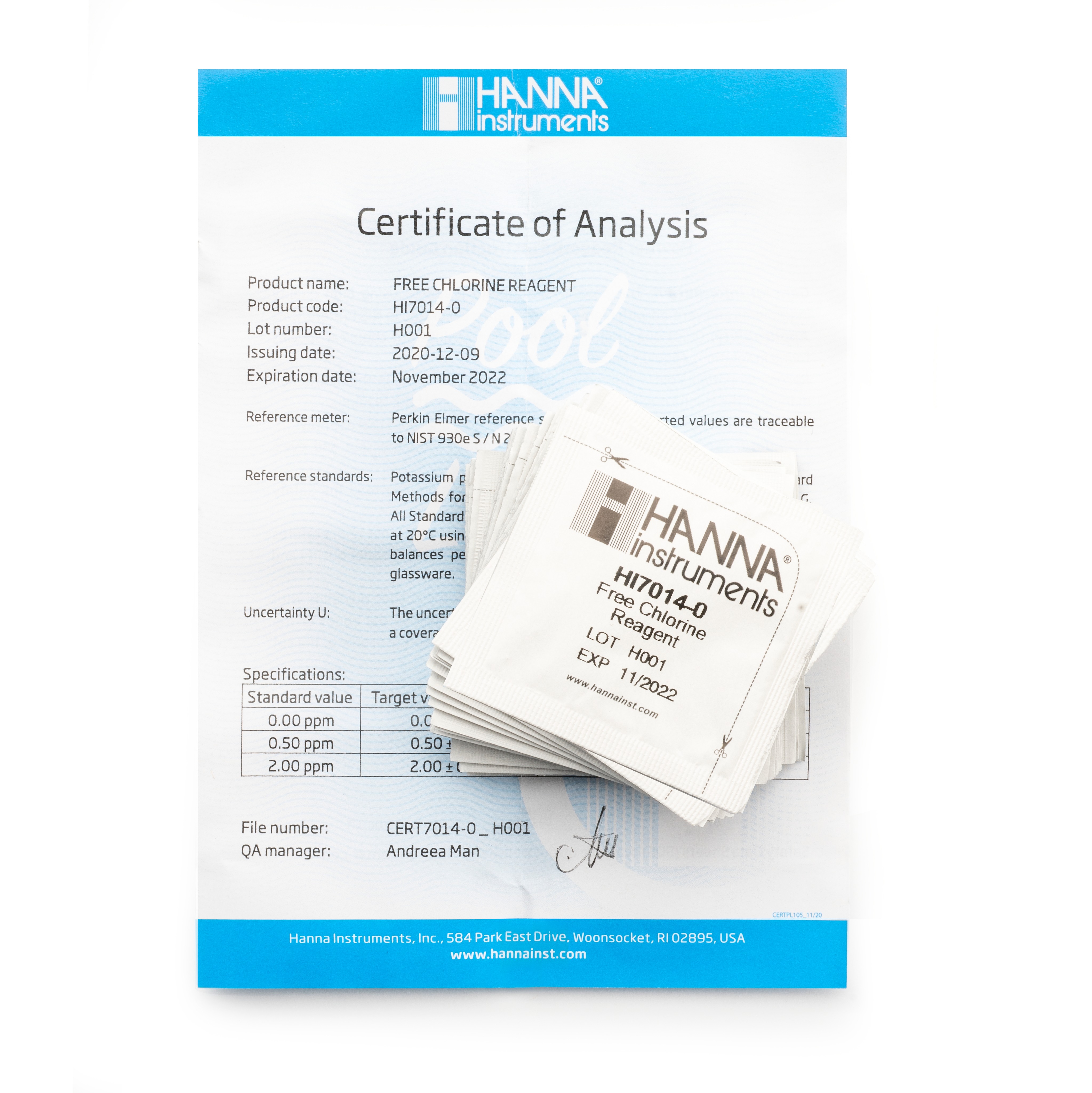 Thuốc Thử Dùng Cho Checker Clo Dư HI7014, 25 Lần Đo Thuốc Thử Dùng Cho Checker Clo Dư HI7014, 25 Lần Đo